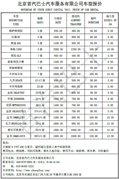 北京租车一年费用明细表多少钱