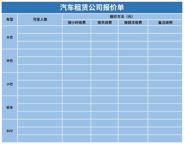 长期租车价格明细表 汽车出租一年多少钱