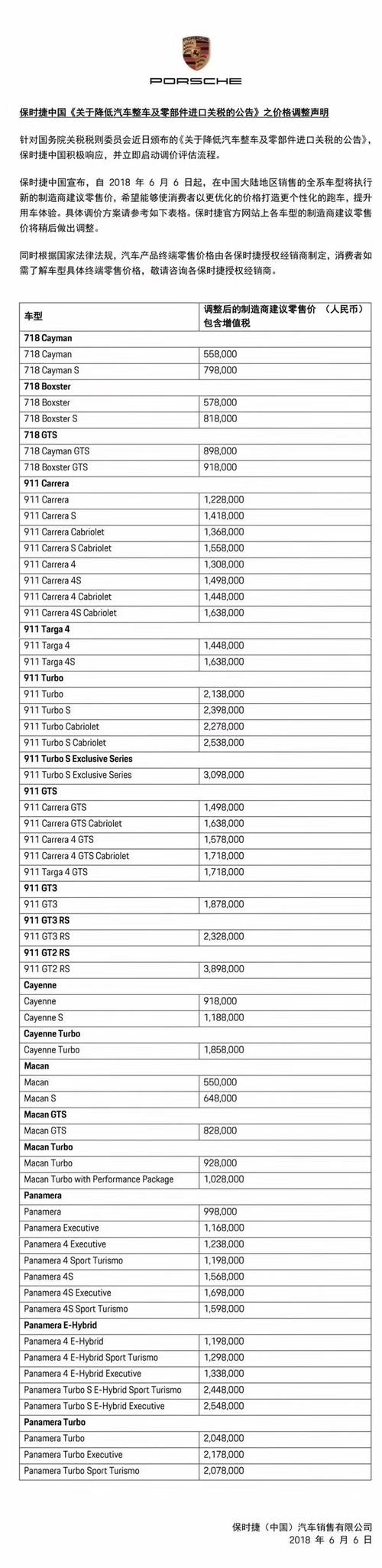 保时捷报价表 保时捷的全系的报价是