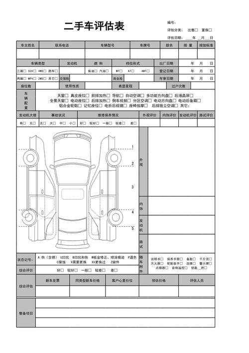 车辆价格评估表 二手车评估的评估方法