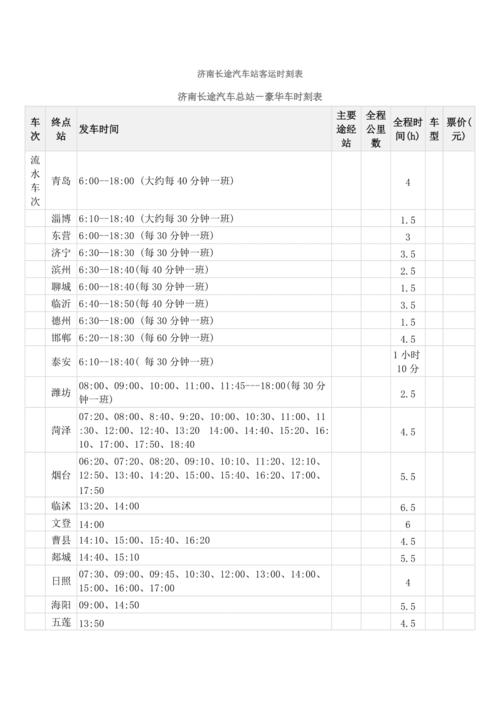 汽车东站时刻表 济南长途汽车东站汽车时刻表