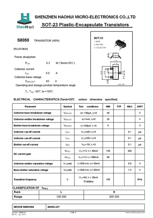 s8050三极管参数(s8050三极管可以用什么管代替)