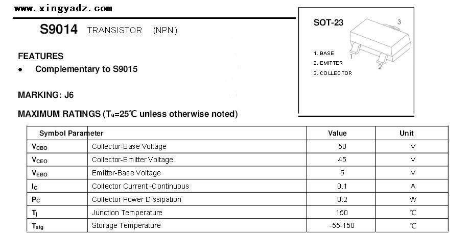 s9014参数管脚(三极管s9014主要工作参数)