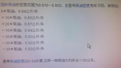 一吨0号柴油等多少升 0号柴油一吨等于多少升