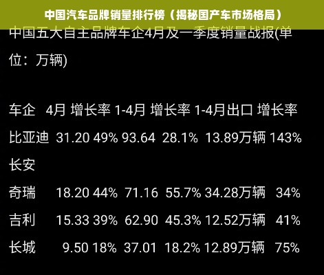 中国汽车品牌销量排行榜（揭秘国产车市场格局）