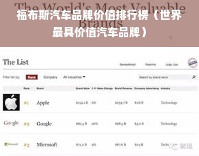 福布斯汽车品牌价值排行榜（世界最具价值汽车品牌）