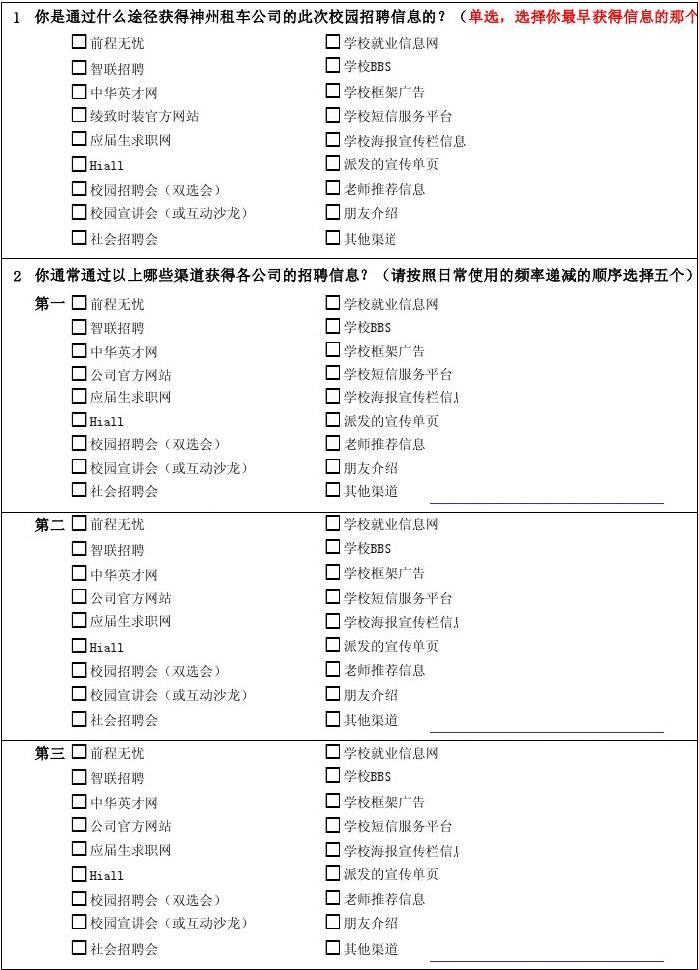 租赁汽车品牌调研问卷