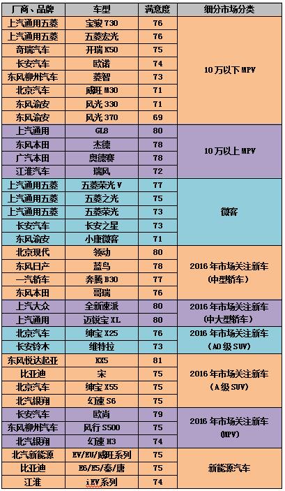 汽车品牌情结分析表格