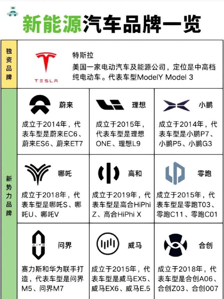 市面电动汽车品牌