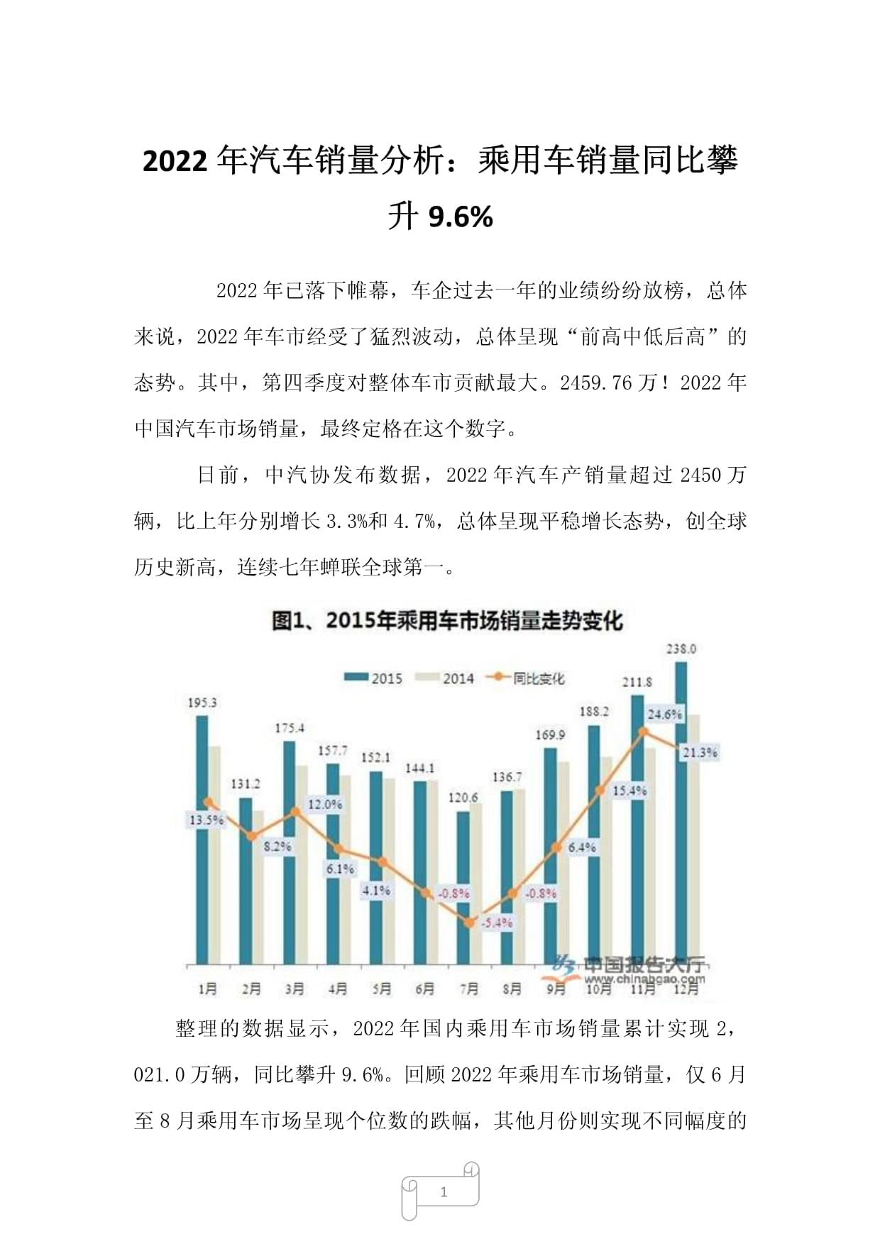 2022年汽车品牌销量分析报告