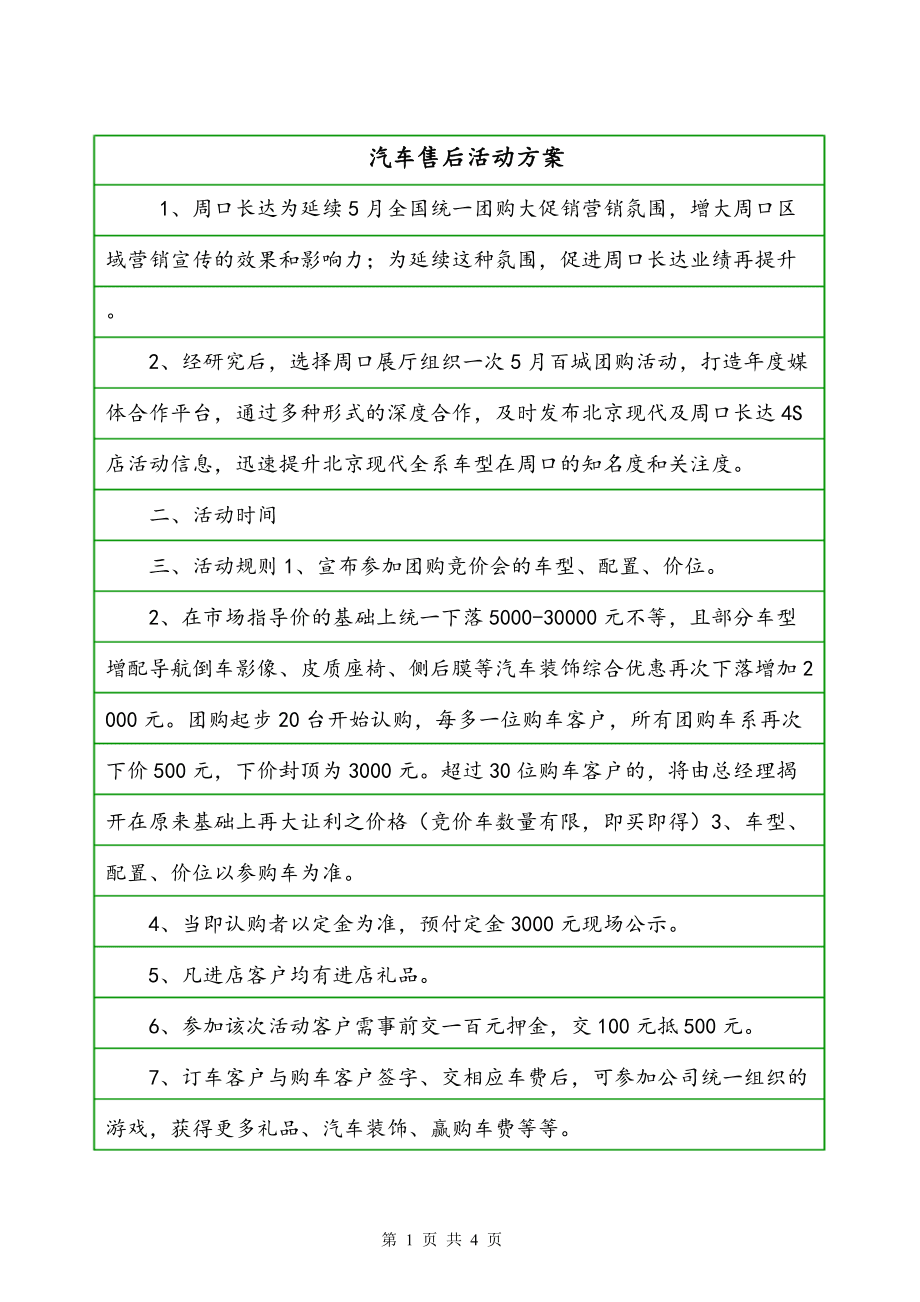 汽车品牌售后活动方案